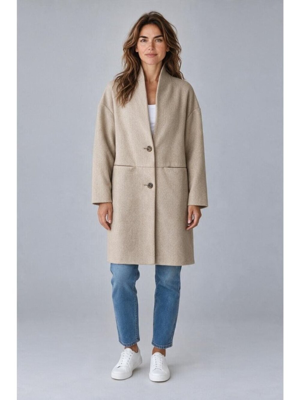 Old Navy Women's XS Petite Wool Blend Tan Coat With Single-Breasted Button Closu